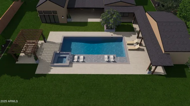 a view of house with backyard porch and outdoor seating