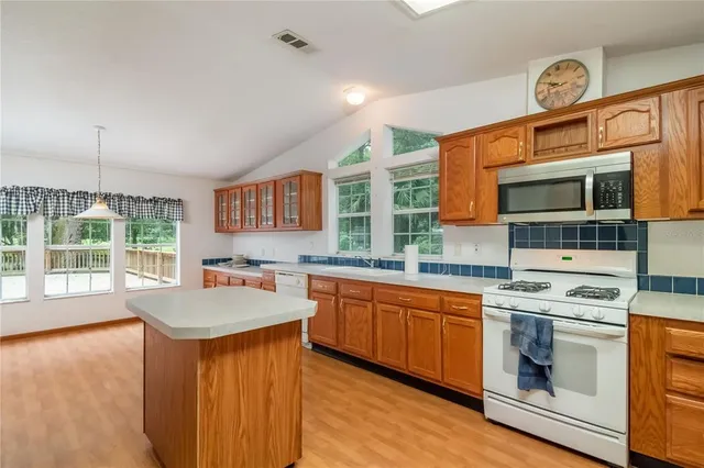 an aerial view of residential houses with outdoor space and trees