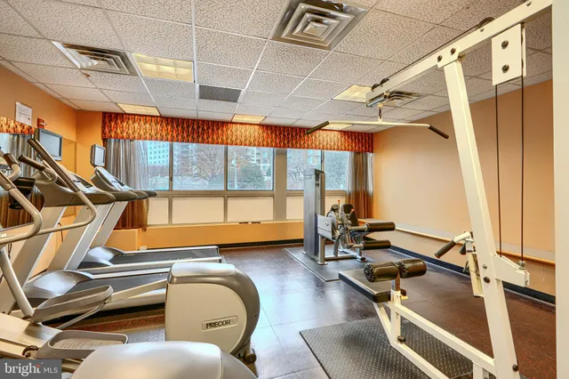 a room with gym equipment