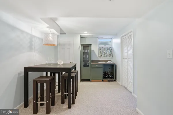 a view of dining room and window