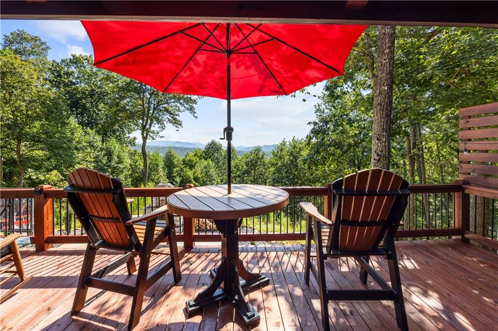 832 Scenic Mountain View Road Blue Ridge, GA 30513 - Photo 41 of 56 a view of a table and chairs under an umbrella in patio
