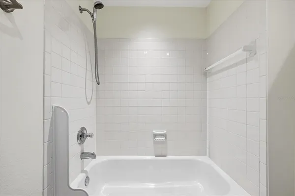 a bathroom with a bathtub