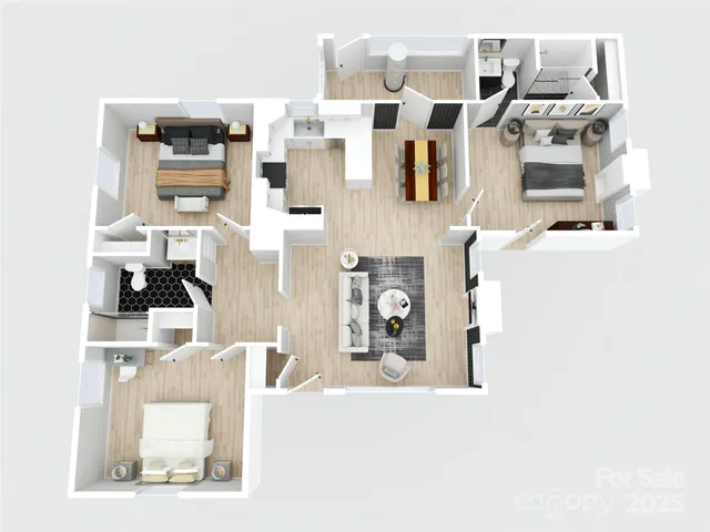 a front view of house with yard and trees in the background