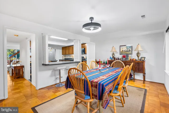 a view of balcony with wooden floor