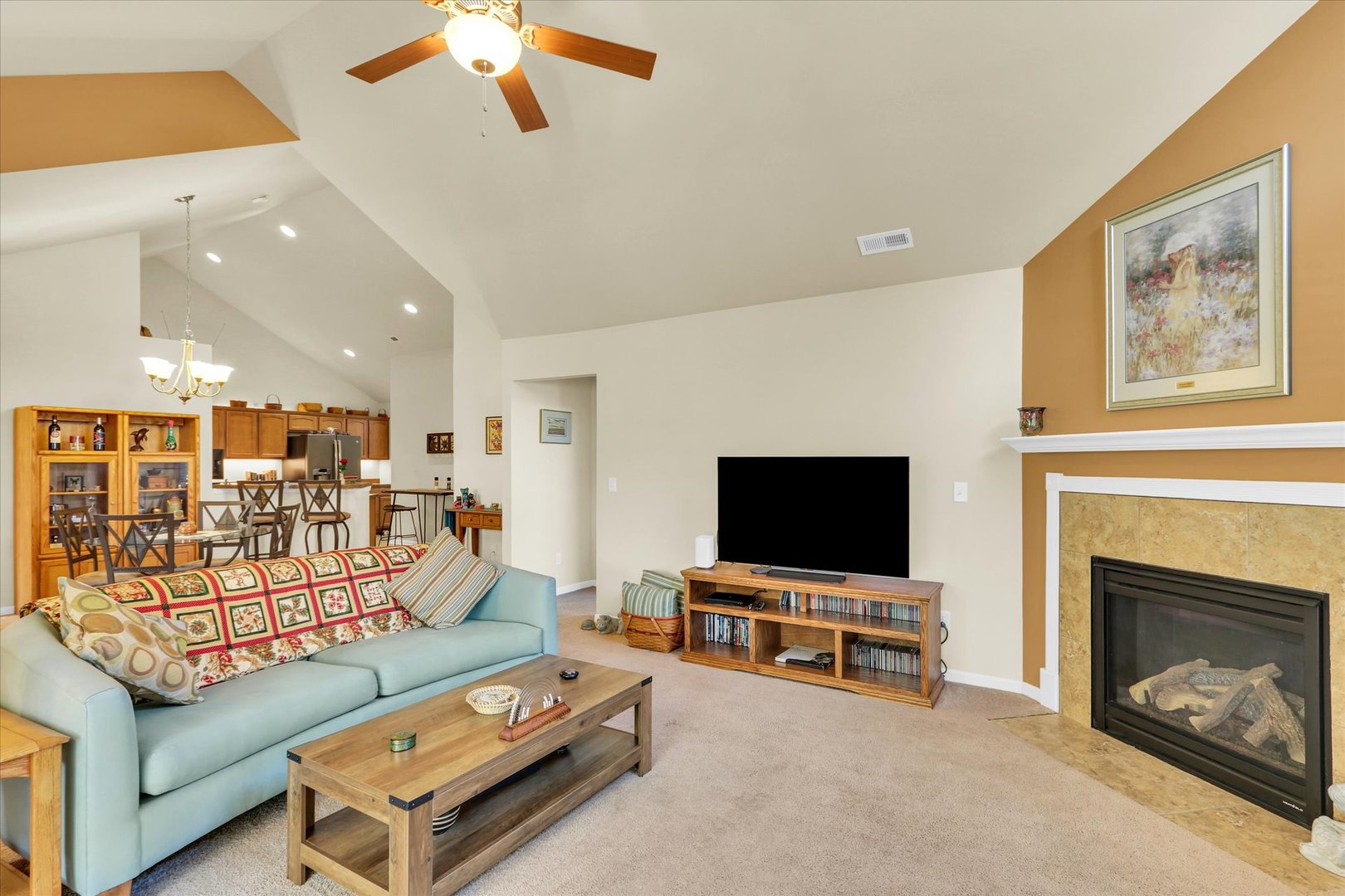 2730 Madelynn Drive Champaign, IL 61822 - Photo 17 of 35 a living room with furniture a flat screen tv and a fireplace