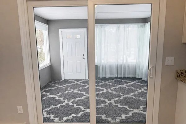 a view of a bathroom with windows