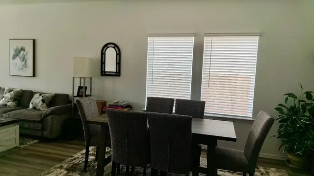 a living room with furniture potted plant and a window