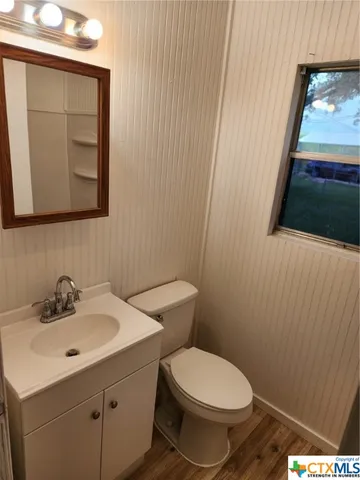 a bathroom with a toilet a sink and mirror