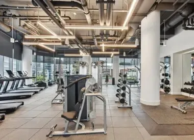 a view of a room with gym equipment
