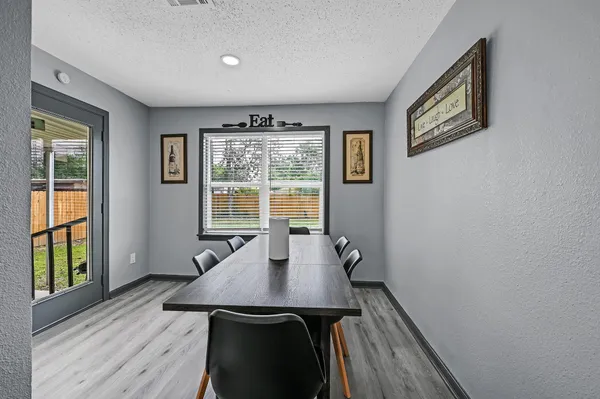 a workspace with wooden floor