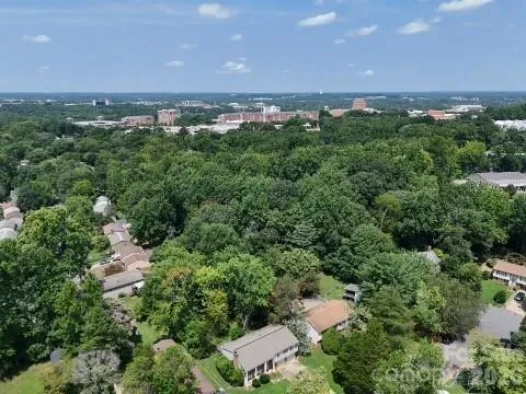 an aerial view of a city and mountain