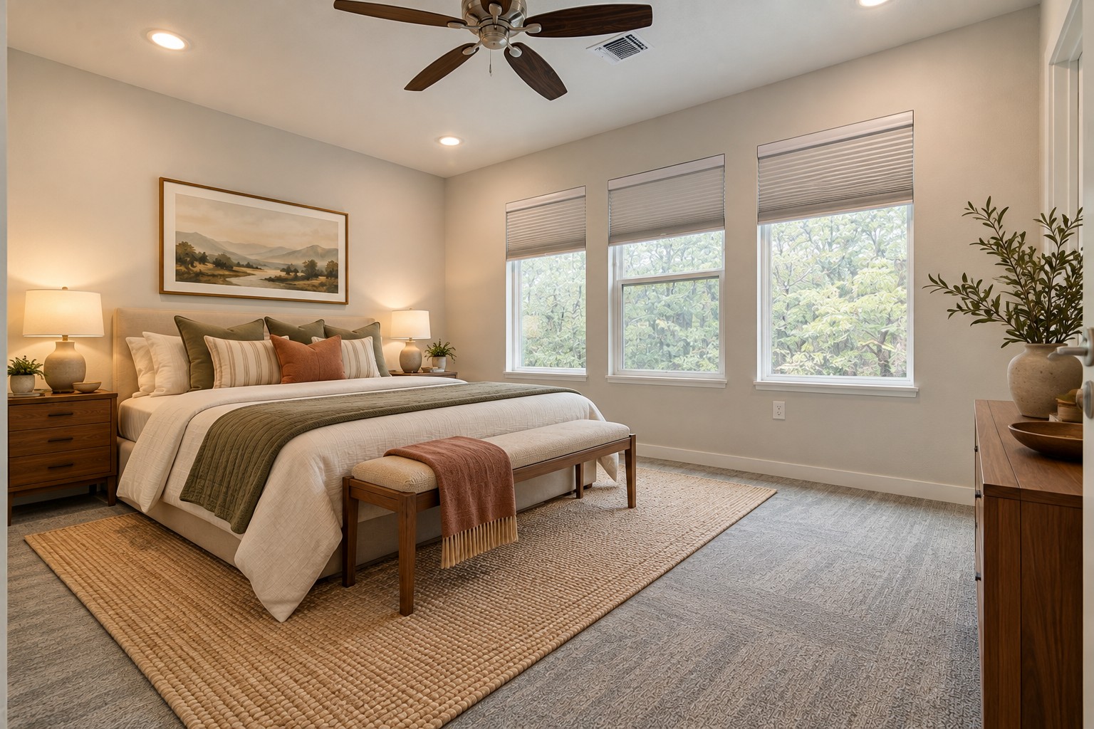 1904 Bunche Road, Unit B Austin, TX 78721 - Photo 10 of 29 *Virtually staged* Primary bedroom with three large windows overlooking the backyard and mature trees.