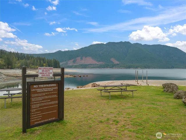 a view of a lake with a mountain in the background