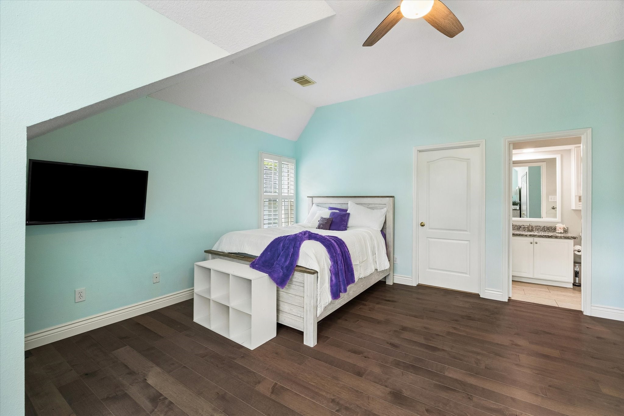 39 Purple Martin Place Spring, TX 77381 - Photo 29 of 43 Another view of the primary bedroom and its ensuite. The door by the bed is the entrance to the Texas basement. LOTS OF SPACE in there, too!