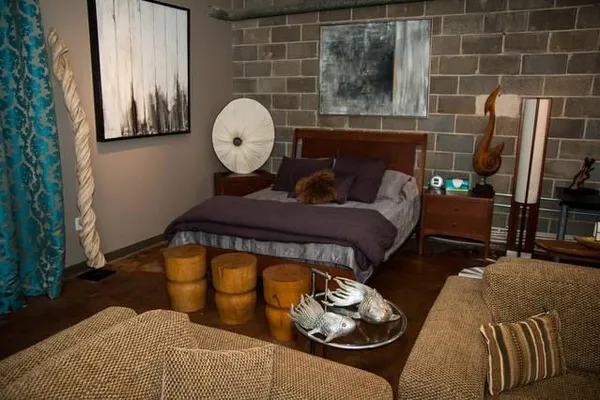 a living room with furniture