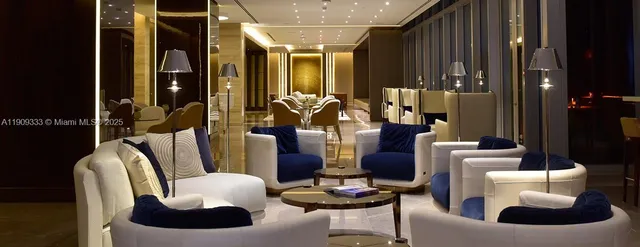 a living room with furniture and lamp