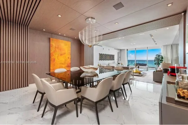 a view of a dining room and livingroom view