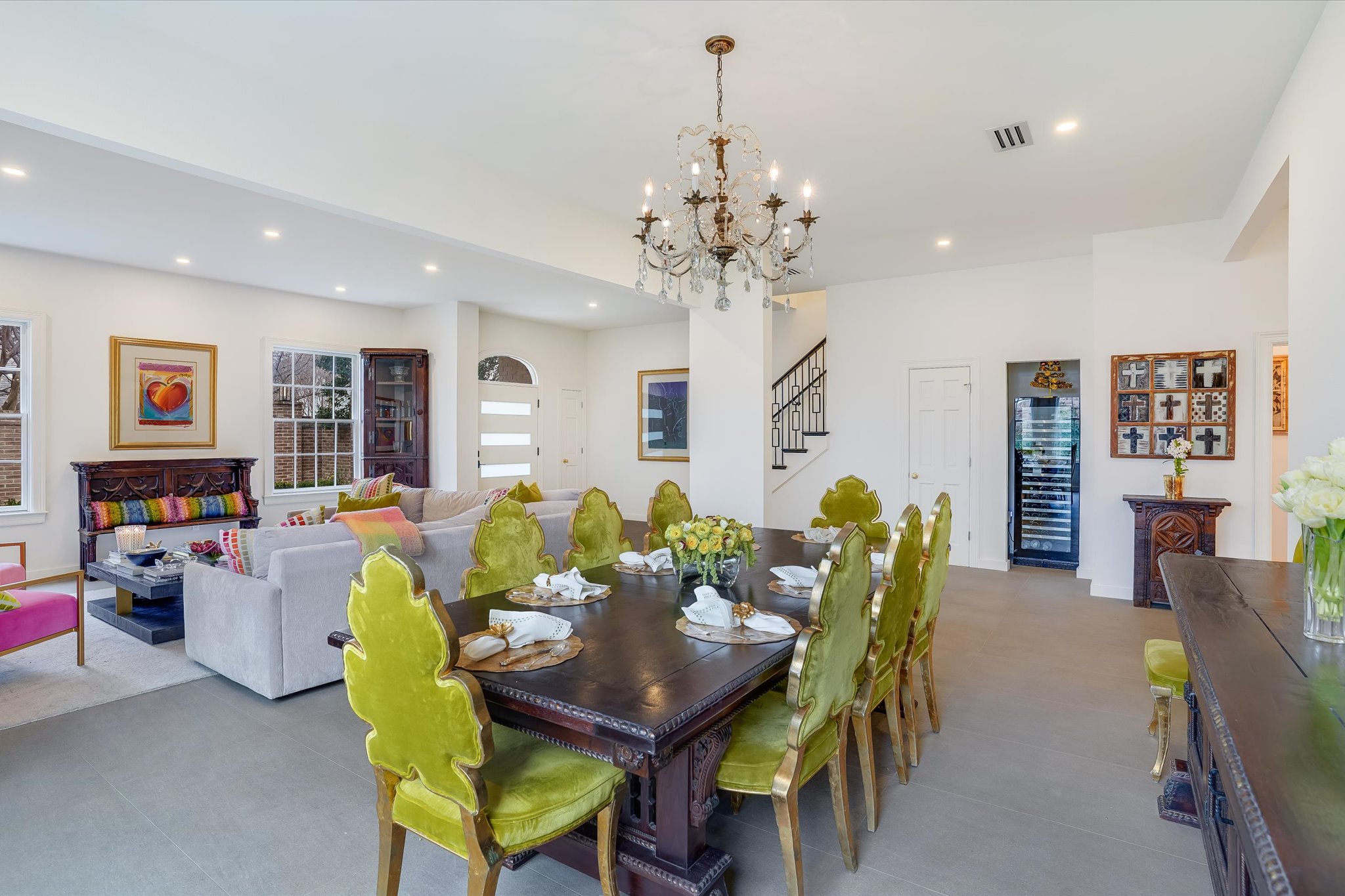 3705 Gilbert Street, Unit B Austin, TX 78703 - Photo 5 of 35 Dining space with stairs, recessed lighting, and a chandelier