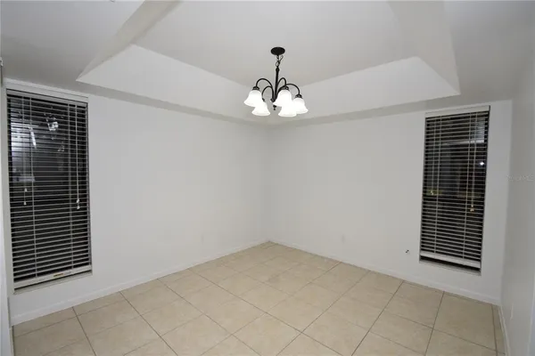 a view of a chandelier in a room