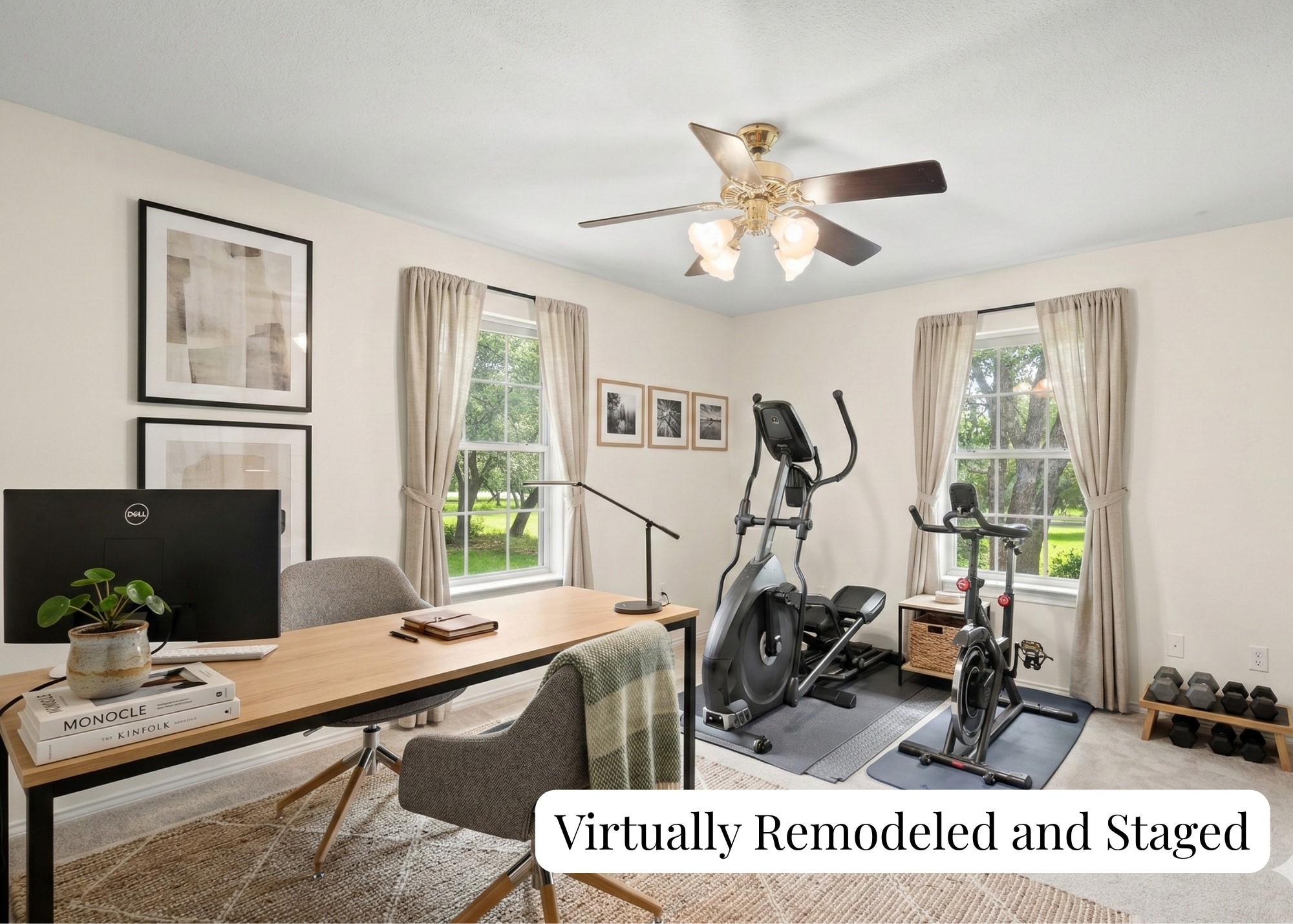 350 Lost River Road Georgetown, TX 78628 - Photo 39 of 39 Third bedroom currently used as an office has plush carpet and a ceiling fan. Please note this photos have been virtually remodeled and staged.