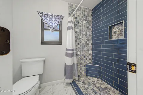 a bathroom with a toilet and a shower