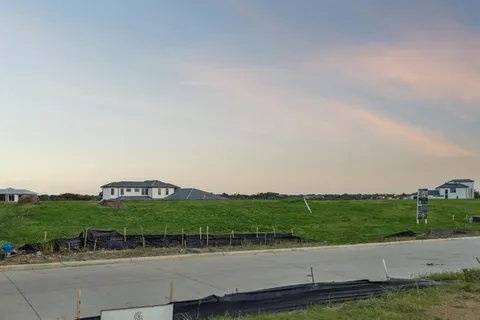 a view of a park with large trees