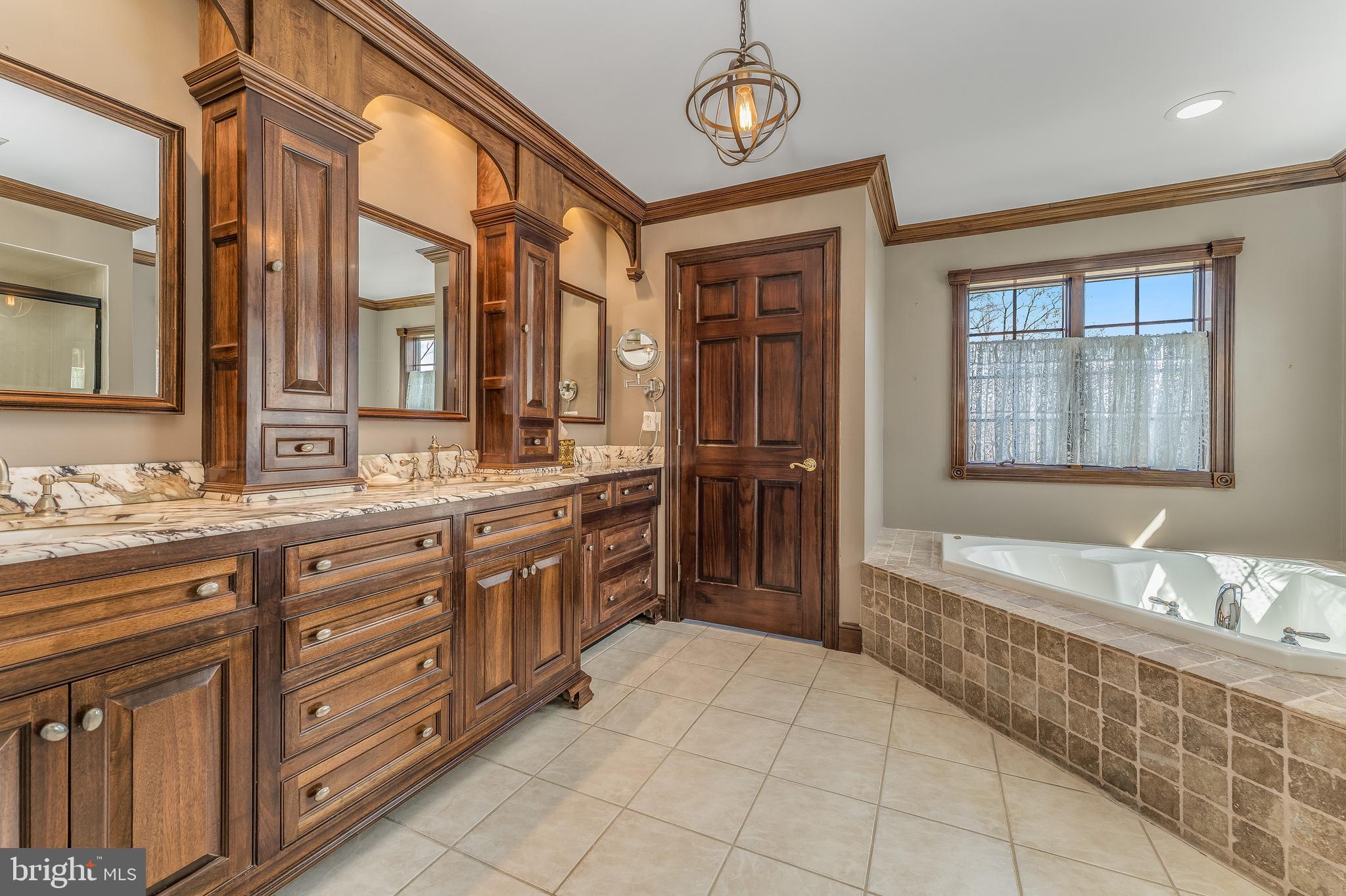 27 Milestone Drive Ringoes, NJ 08551 - Photo 33 of 75 a spacious bathroom with a granite countertop double vanity sink a mirror and a bathtub