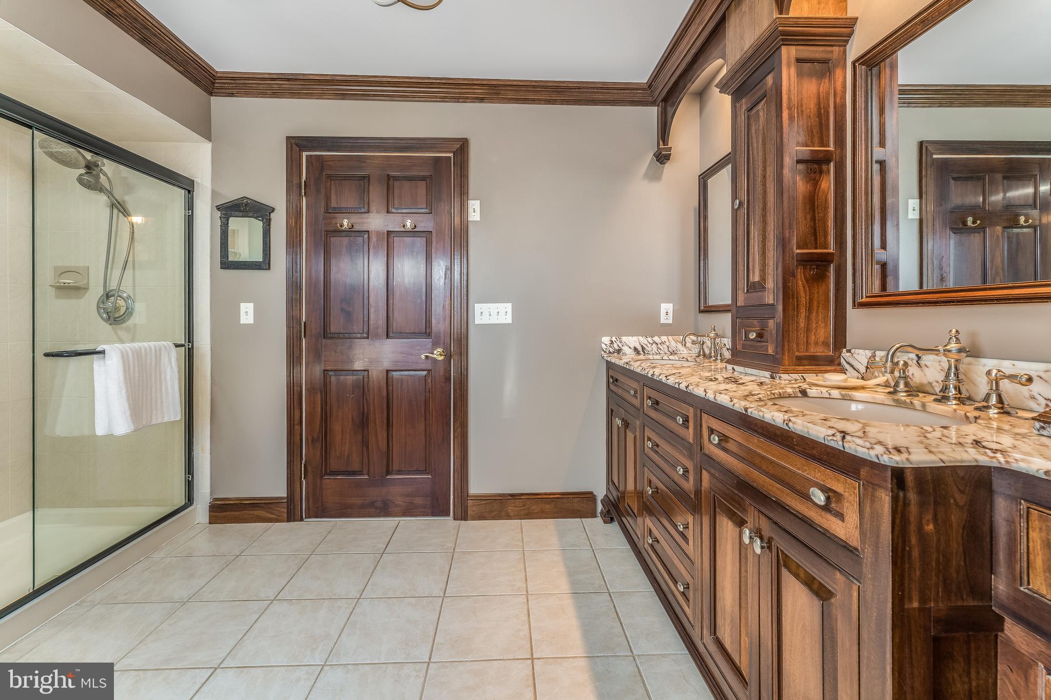 27 Milestone Drive Ringoes, NJ 08551 - Photo 35 of 75 a bathroom with a granite countertop sink and a mirror