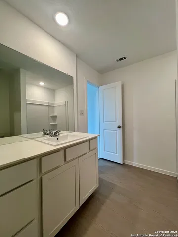 a view of a big yard with plants and a fountain