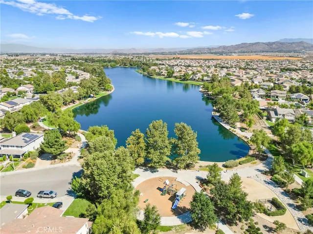a view of a lake with mountains in the background
