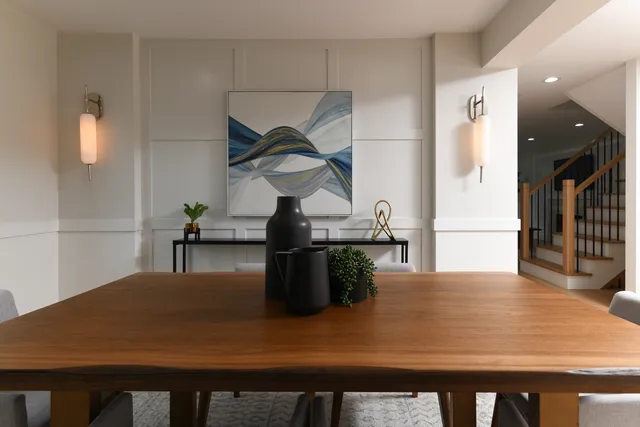 a view of a living room and dining room
