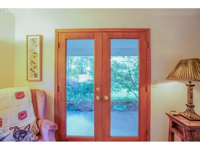 a balcony with next to a window