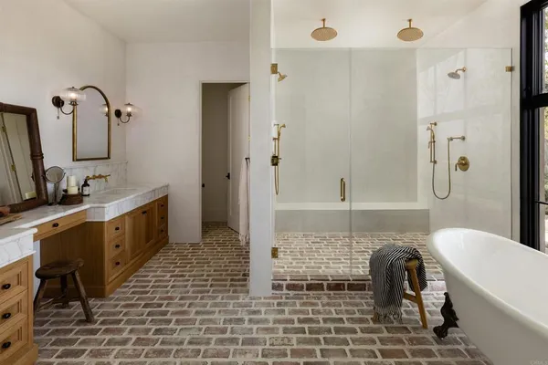 a view of swimming pool with outdoor seating and plants