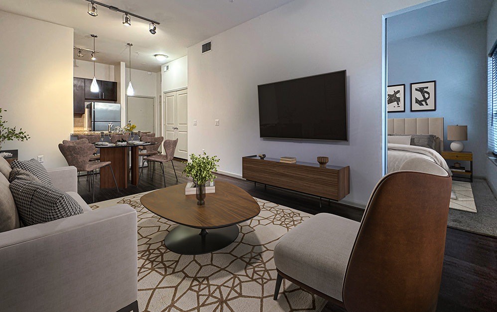 306 McGowen Street, Unit 1121 Houston, TX 77006 - Photo 1 of 20 Inviting open-concept living space where the kitchen, dining and living areas come together to create a bright, welcoming atmosphere perfect for everyday living and entertaining.