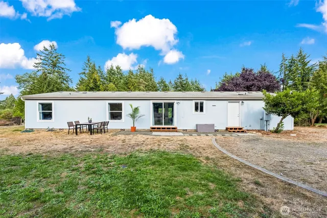 front view of a house with patio