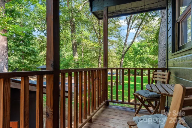 a view of a chair in wooden deck