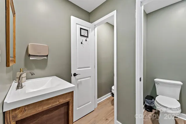 a bathroom with a sink toilet and vanity