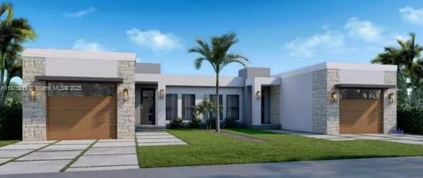 a front view of a house with a garden and plants