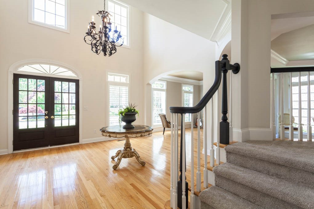 12340 Canolder Street Raleigh, NC 27614 - Photo 3 of 30 Double french doors lead from the front porch to the foyer. 2 Story Foyer