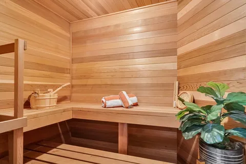 a bathroom with a sink and a potted plant