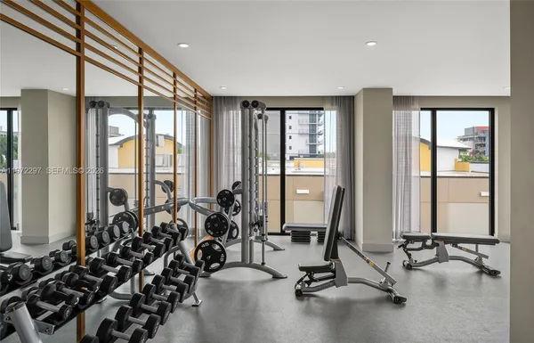 a view of a room with gym equipment