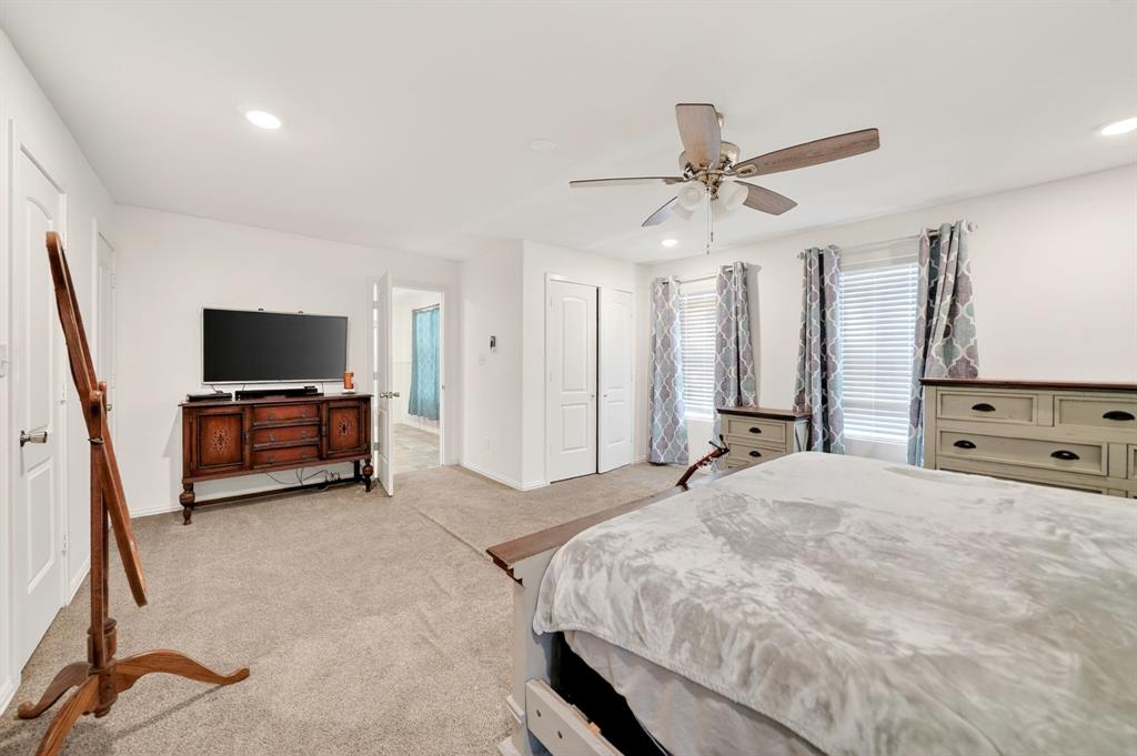 505 Laurel Road Athens, TX 75751 - Photo 19 of 32 Carpeted room with white walls, featuring recessed lighting, a ceiling fan, and multiple windows with blinds