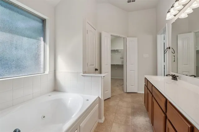 a bathroom with a tub