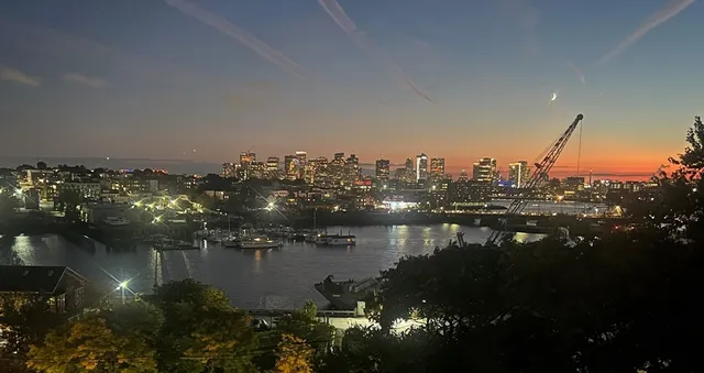 a view of ocean and city
