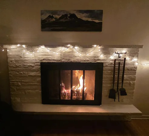 a room with a fireplace