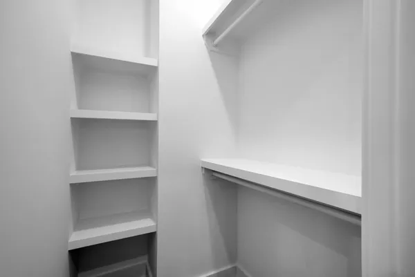 a view of walk in closet with empty racks