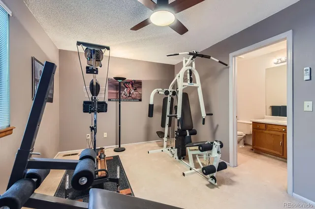 a view of a room with gym equipment