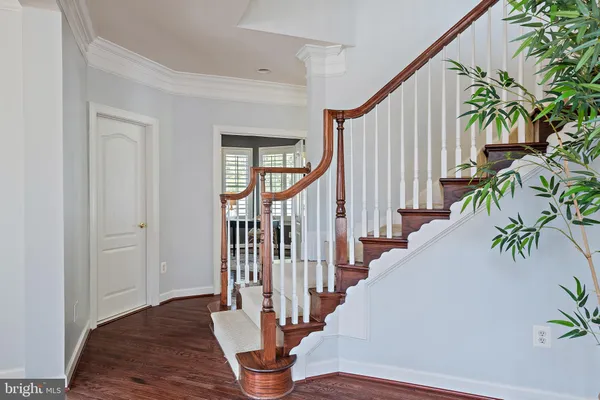 a view of stairs and hall with wooden floor
