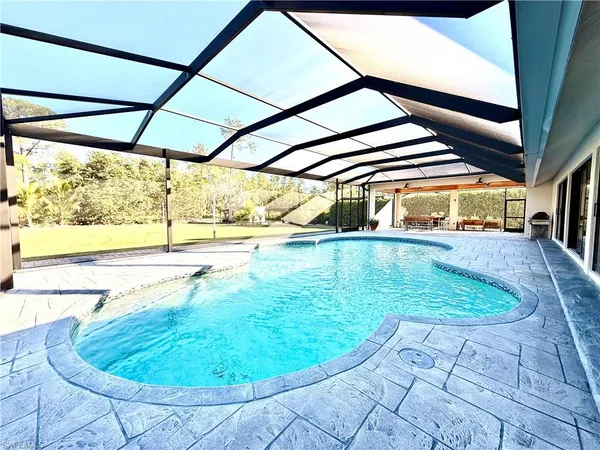 a view of a swimming pool with a yard