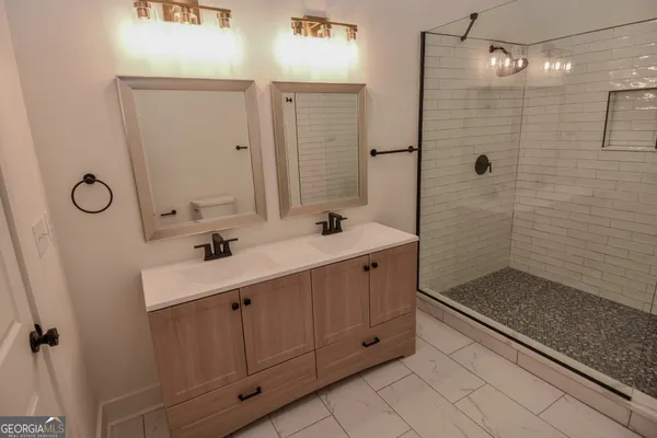 a view of a swimming pool with a yard